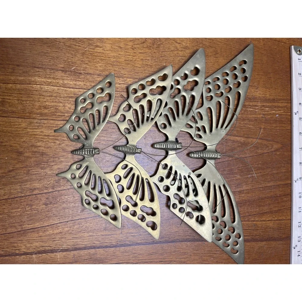 Vintage MCM Brass Butterfly Wall Decor Set of 4 Made in Korea Large 14